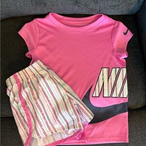 Nike Pink Kids Tee and Striped Shorts Set